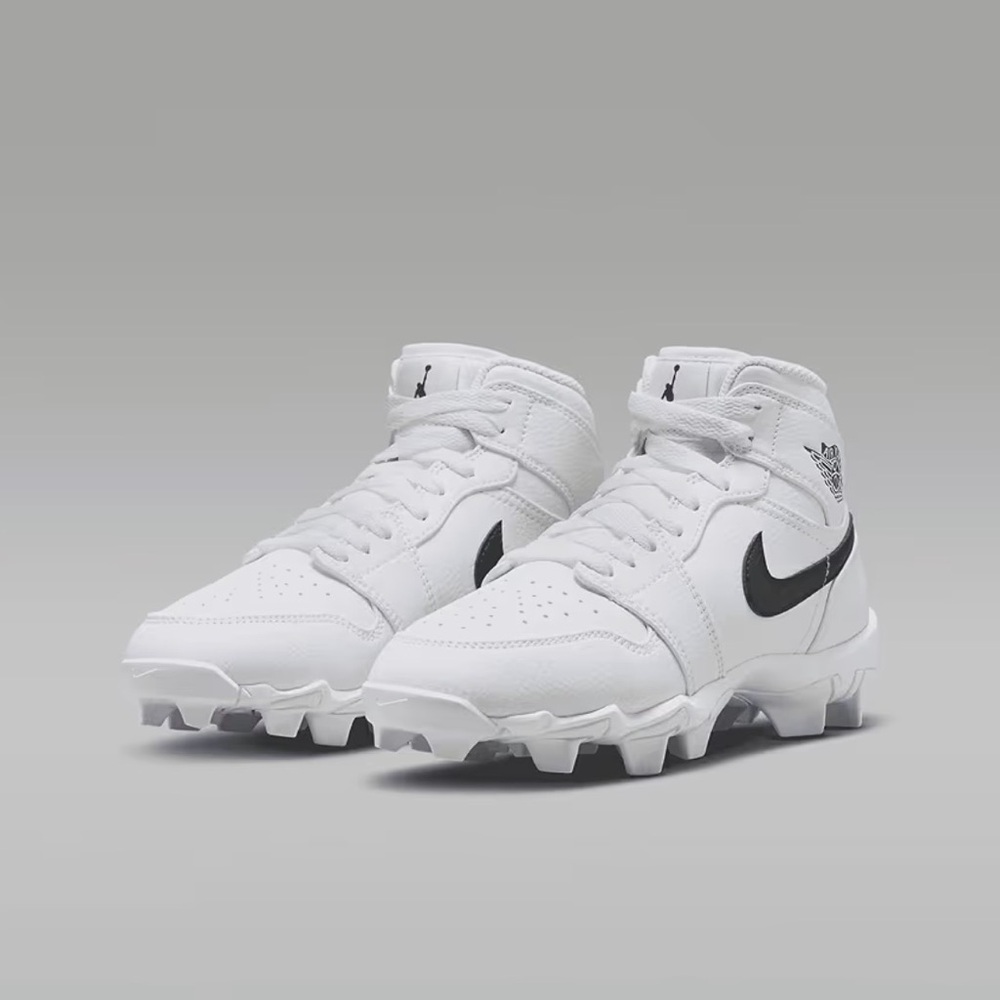 Jordan 1 Mid Little/Big Kids' Cleats (HF6883-100, White/Black/Black) Size 5.5y